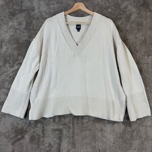 Gap V Neck Chunky Boxy Oversized Knit Sweater Women XL Collegecore Prep Classic